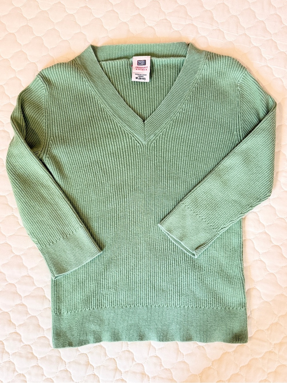 Faded Glory Green V-Neck Ribbed Sweater